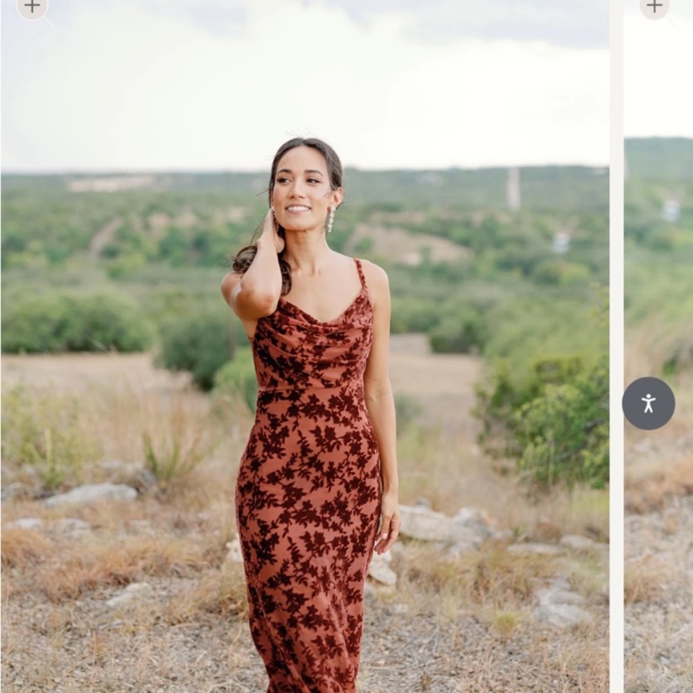 Skye Floral Burnout Velvet Dress Terracotta - Picture 3 of 16